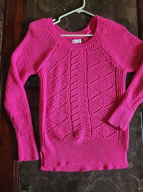 SO Bright Fuchsia Cable Knit Crew Sweater With Slight Shimmer